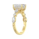 14K Yellow Gold Emerald Cut Diamond Classic Bridal Ring for Ladies 4.00CT with Pear Round & Marquise Diamond 3.00CT Emerald Center stone (Color F- - Image 3