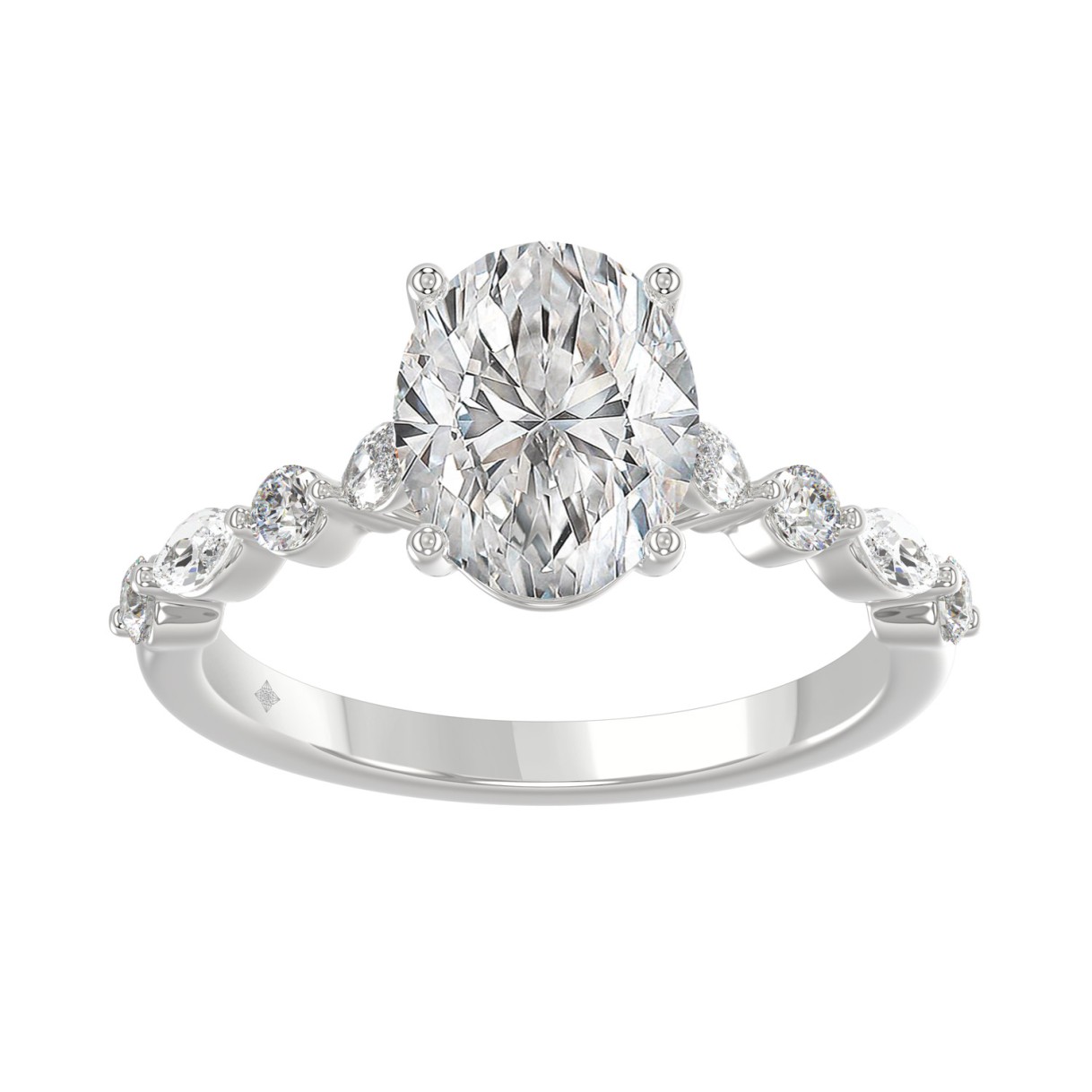 14K White Gold Oval Diamond Fancy Engagement Ring for Ladies 2 1/2CT with Marquise & Round Diamond 2.00CT Oval Center stone (Color F-G -Clarity VS 1 14K White Gold Oval Diamond Fancy Engagement Ring for Ladies 2 1/2CT with Marquise & Round Diamond 2.00CT Oval Center stone (Color F-G -Clarity VS - Image 1