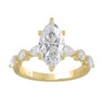 14K Yellow Gold Bridal Fashion Ring for Ladies 4CT Round & Marquise& Pear Cut Diamonds 3.00CT Marquise Center stone (Color F-G -Clarity VS1/V