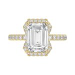 14K Yellow Gold 4 1/2CT ladies Round & Emerald-cut diamond halo engagement Ring 4.00CT Emerald Center stone (Color F-G -Clarity VS1/VS2) - Image 5