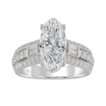 Classic 14K White Gold Ladies Diamond Ring 4.00CT Round Oval & Baguette Diamonds with 3.00CT Oval Center stone (Color F-G -Clarity VS1/VS2)