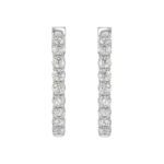LADIES HOOP EARRINGS 3CT ROUND DIAMOND 14K WHITE GOLD - Image 3