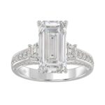 Luxury 14K White Gold Ladies Diamond Ring 4.00CT Round, Emerald & Baguette Diamonds with 3.00CT Emerald Center stone (Color F-G -Clarity VS1/VS2)