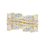 This is a diamond 14k cluster Ladies 2CT Ring featuring Marquise-shaped and round-cut diamonds in a leaf or floral motif set in Yellow gold (Color F- - Image 5