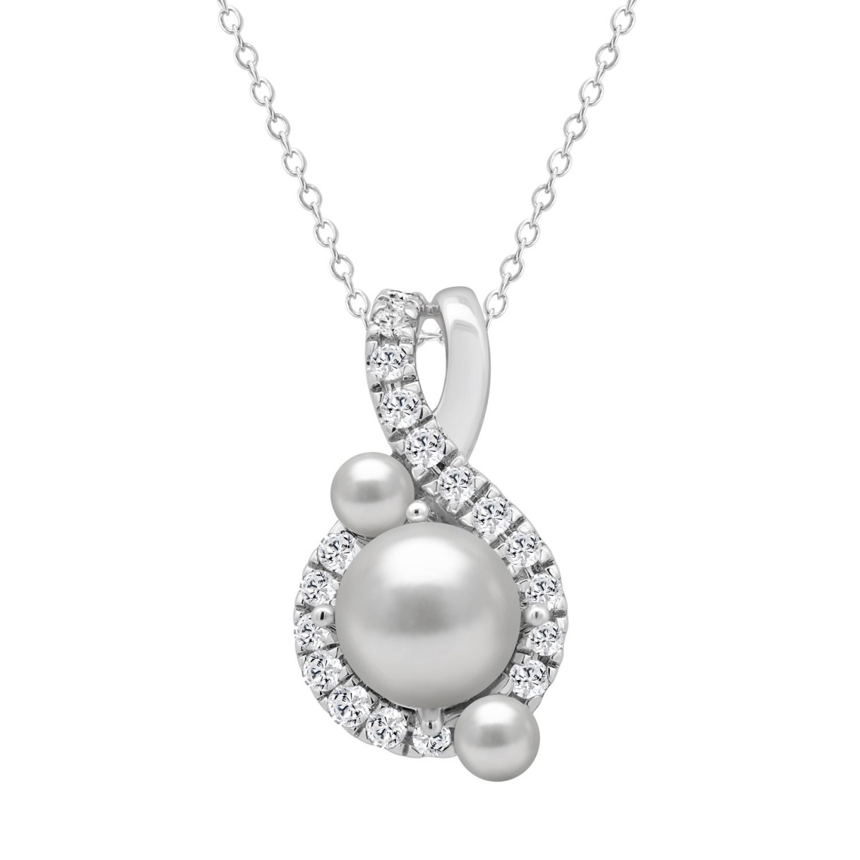 14K WHITE GOLD 1 1/4CT ROUND/PEARL DIAMOND LADIES PENDANT WITH CHAIN 1 14K WHITE GOLD 1 1/4CT ROUND/PEARL DIAMOND LADIES PENDANT WITH CHAIN - Image 1