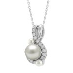 14K WHITE GOLD 1 1/4CT ROUND/PEARL DIAMOND LADIES PENDANT WITH CHAIN - Image 3