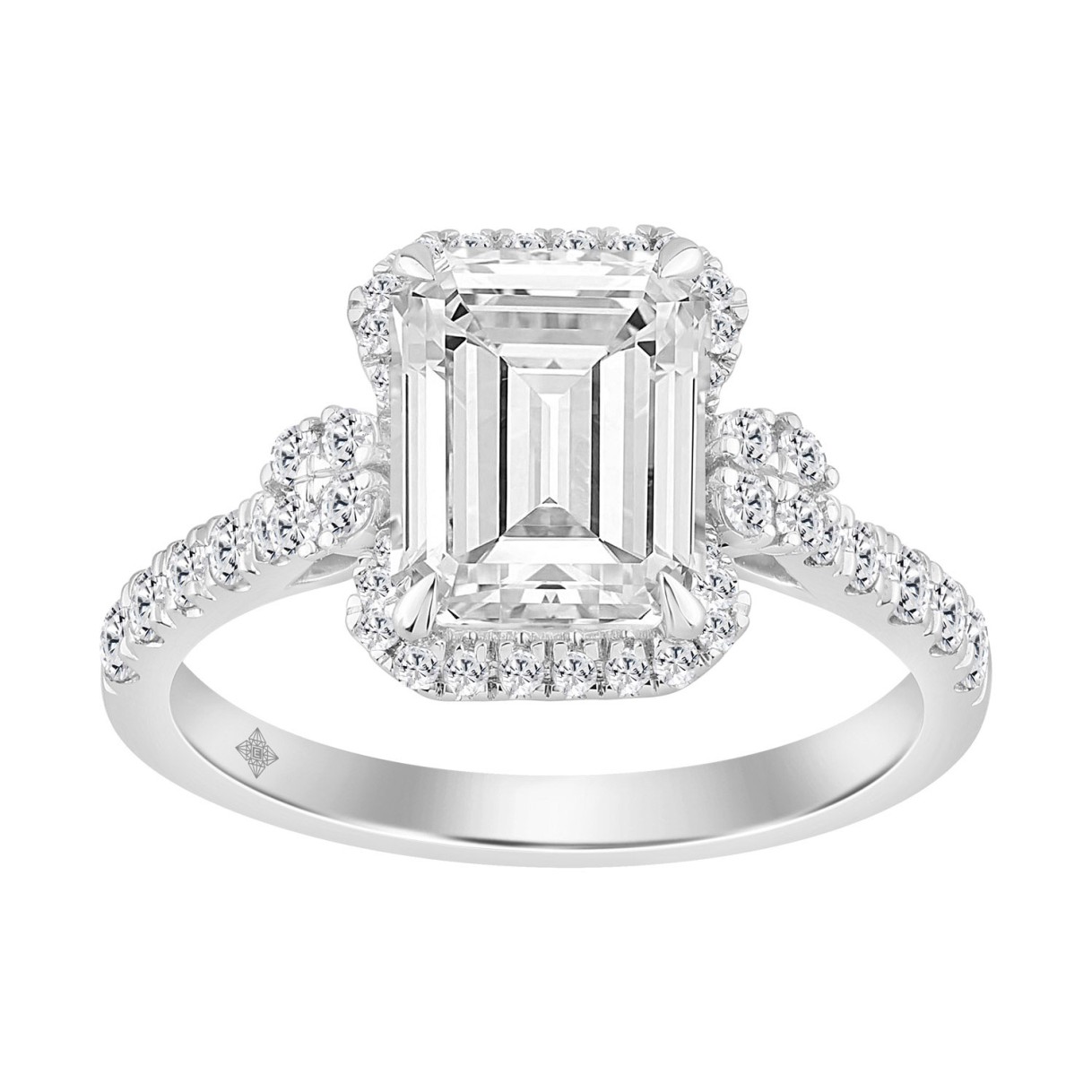 Elegance Ladies 14K White Gold 3 1/2CT Round Lab Grown Diamond Bridal Ring & Emerald Cut Halo Engagement Ring for Women (3.00CT Emerald Center stone ( 1 Elegance Ladies 14K White Gold 3 1/2CT Round Lab Grown Diamond Bridal Ring & Emerald Cut Halo Engagement Ring for Women (3.00CT Emerald Center stone ( - Image 1