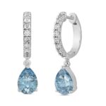 14K WHITE GOLD 2.00CT ROUND/BLUE PEAR DIAMOND LADIES EARRINGS - Image 3