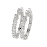 LADIES HOOP EARRINGS 2CT PRINCESS DIAMOND 14K WHITE GOLD - Image 4