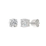 LADIES SOLITAIRE EARRINGS 2CT ROUND DIAMOND 14K WHITE GOLD - Image 3