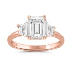 14K ROSE GOLD 3/4CT ROUND/TRAPEZOID DIAMOND LADIES RING (CENTER STONE EMERALD DIAMOND 2CT)