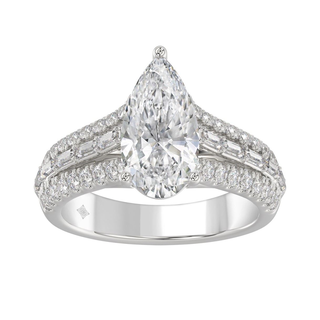 Luxury 14K White Gold Ladies Diamond Ring 2 3/4CT Round Pear & Baguette Diamonds with 2.00CT Pear Center stone (Color F-G -Clarity VS1/VS2) 1 Luxury 14K White Gold Ladies Diamond Ring 2 3/4CT Round Pear & Baguette Diamonds with 2.00CT Pear Center stone (Color F-G -Clarity VS1/VS2) - Image 1