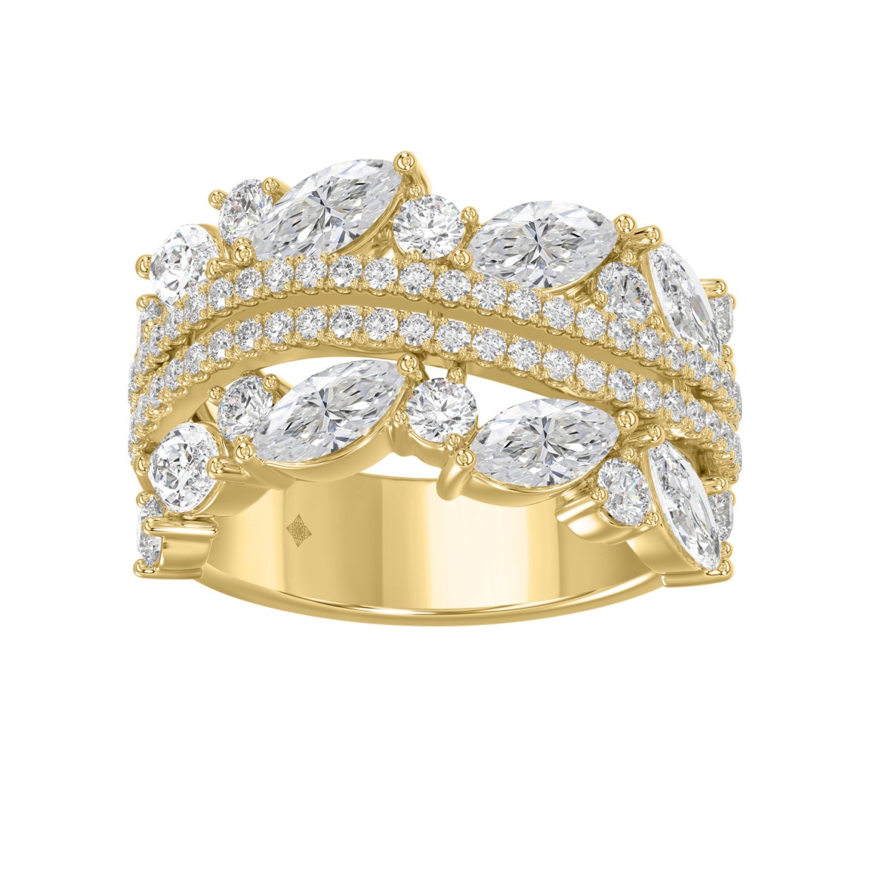 This is a diamond 14k cluster Ladies 2CT Ring featuring Marquise-shaped and round-cut diamonds in a leaf or floral motif set in Yellow gold (Color F- 1 This is a diamond 14k cluster Ladies 2CT Ring featuring Marquise-shaped and round-cut diamonds in a leaf or floral motif set in Yellow gold (Color F- - Image 1