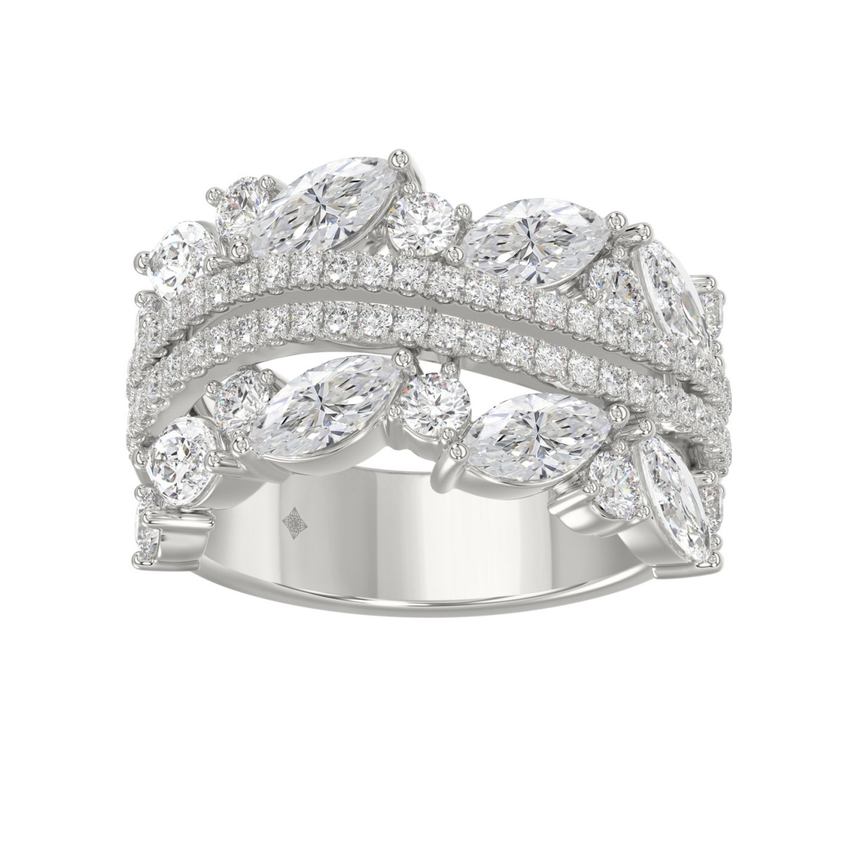 This is a diamond 14k cluster Ladies 2CT Ring featuring Marquise-shaped and round-cut diamonds in a leaf or floral motif set in white gold (Color F-G 1 This is a diamond 14k cluster Ladies 2CT Ring featuring Marquise-shaped and round-cut diamonds in a leaf or floral motif set in white gold (Color F-G - Image 1