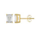14K YELLOW GOLD 2CT EMERALD DIAMOND LADIES SOLITAIRE EARRINGS - Image 2