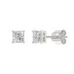 LADIES SOLITAIRE EARRINGS 1 1/2CT PRINCESS DIAMOND 14K WHITE GOLD (CENTER STONE PRINCESS DIAMOND 3/4CT) - Image 3