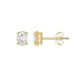 LADIES SOLITAIRE EARRINGS 1CT OVAL DIAMOND 14K YELLOW GOLD - Image 2