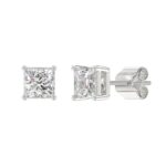 LADIES SOLITAIRE EARRINGS 2 1/2CT PRINCESS DIAMOND 14K WHITE GOLD - Image 3