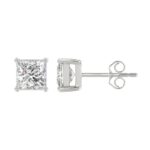 LADIES SOLITAIRE EARRINGS 3CT PRINCESS DIAMOND 14K WHITE GOLD - Image 2