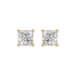 LADIES SOLITAIRE EARRINGS 3CT PRINCESS DIAMOND 14K YELLOW GOLD