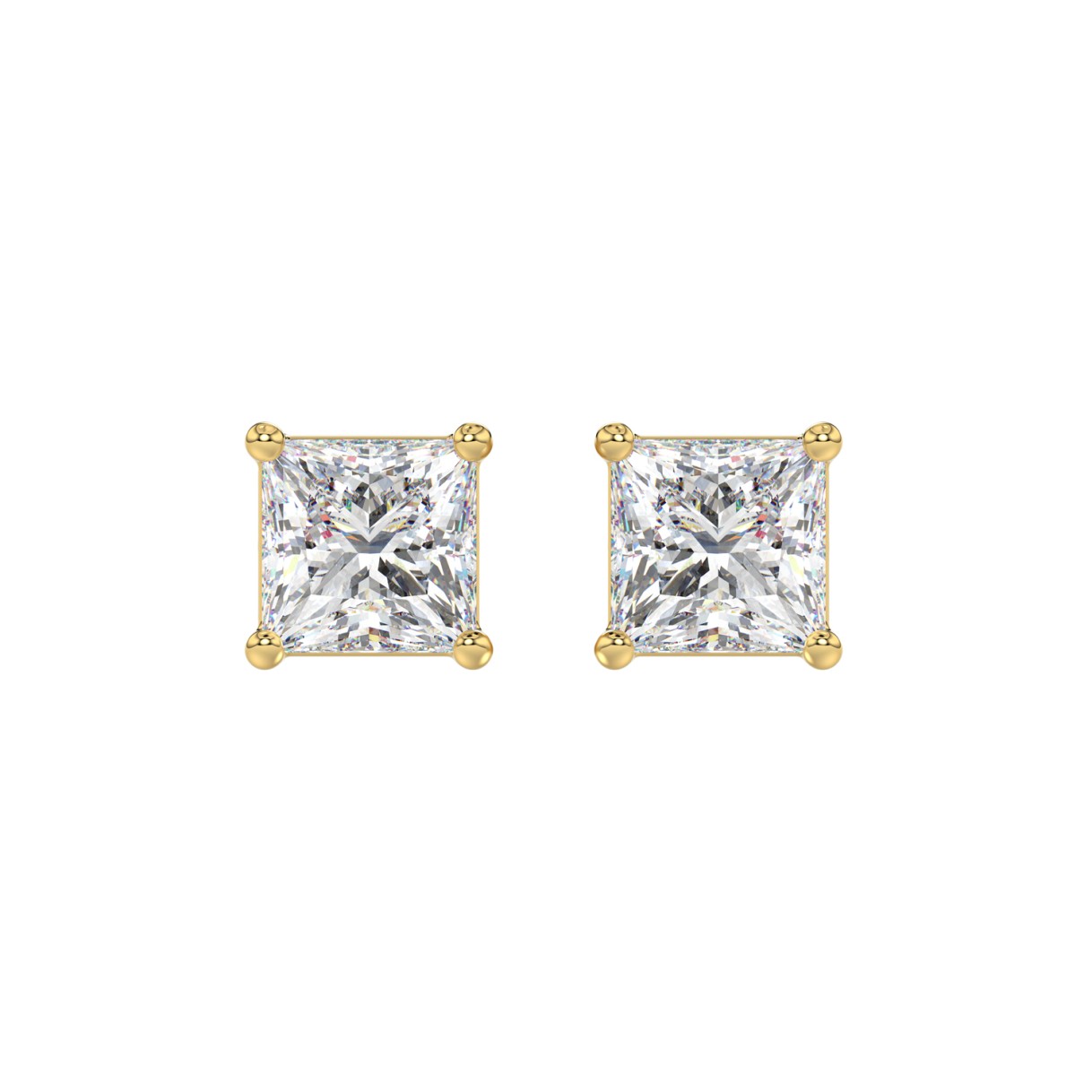 LADIES SOLITAIRE EARRINGS 3CT PRINCESS DIAMOND 14K YELLOW GOLD 1 LADIES SOLITAIRE EARRINGS 3CT PRINCESS DIAMOND 14K YELLOW GOLD - Image 1