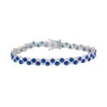 14K WHITE GOLD 9.00CT BAGUETTE/ROUND DIAMOND LADIES BRACELET (BLUE SAPPHIRE ROUND DIAMOND 7 7/8CT)