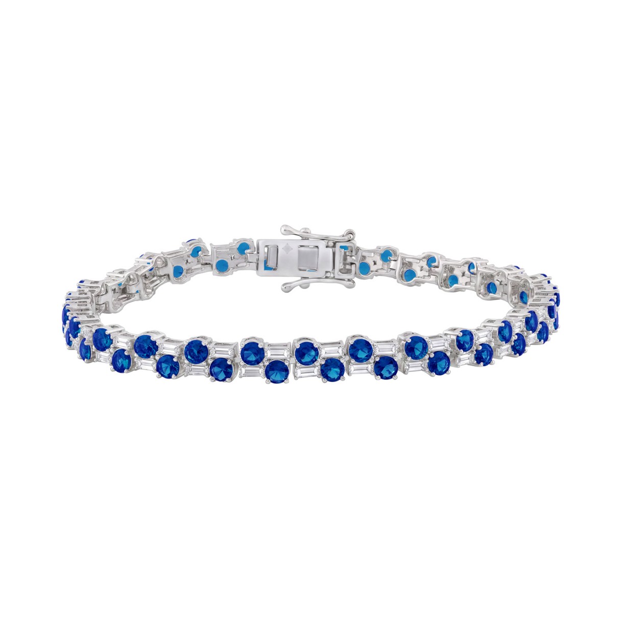 14K WHITE GOLD 9.00CT BAGUETTE/ROUND DIAMOND LADIES BRACELET (BLUE SAPPHIRE ROUND DIAMOND 7 7/8CT) 1 14K WHITE GOLD 9.00CT BAGUETTE/ROUND DIAMOND LADIES BRACELET (BLUE SAPPHIRE ROUND DIAMOND 7 7/8CT) - Image 1