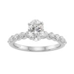1 1/2Ct Round & Oval Diamond Classic Ring In 14K White Gold Ladies Fine Jewelry Ring 1Ct Oval Center Stone (Color F-G -Clarity Vs1/Vs2)