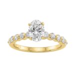 1 1/2Ct Round & Oval Diamond Classic Ring In 14K Yellow Gold Ladies Fine Jewelry Ring 1Ct Oval Center Stone (Color F-G -Clarity Vs1/Vs2)