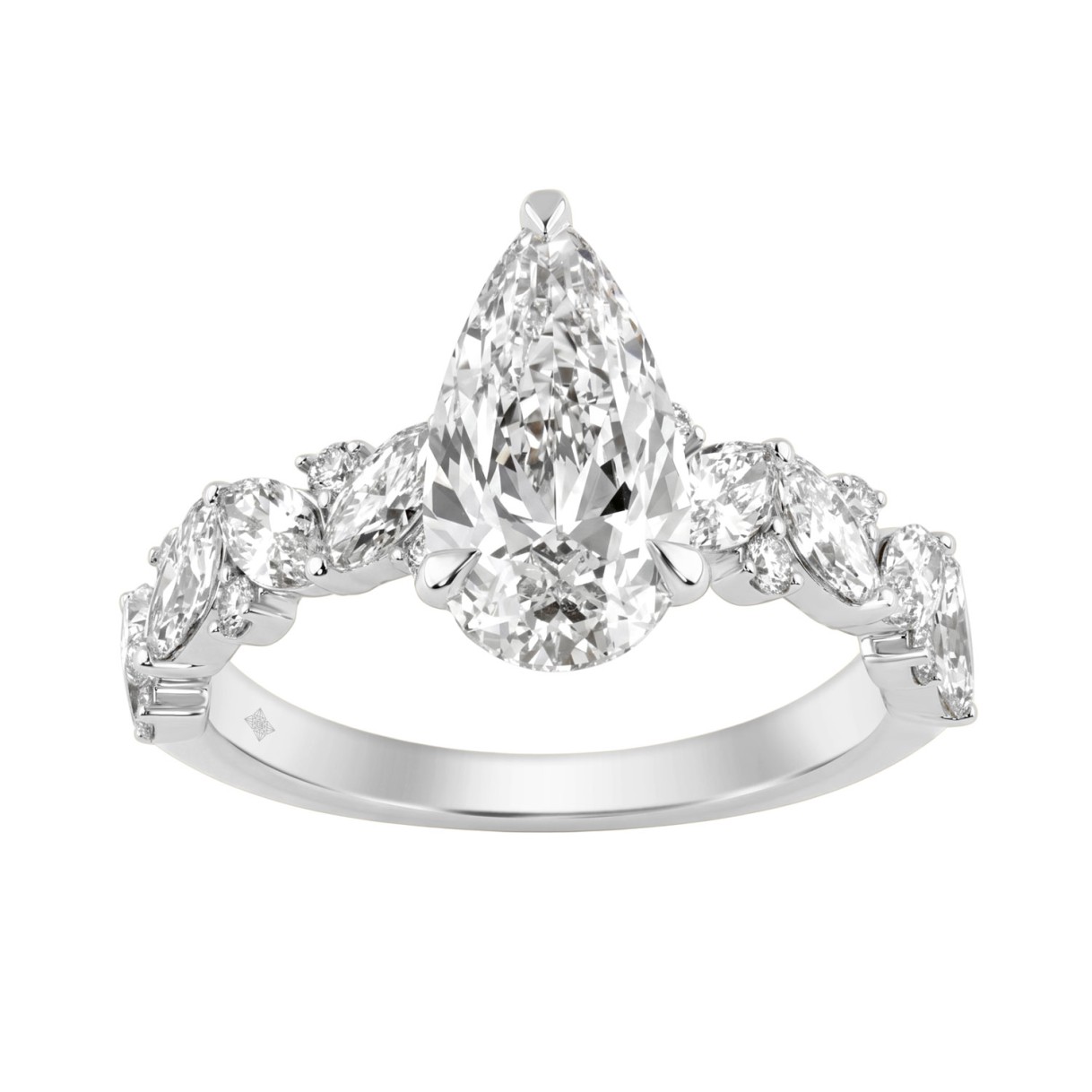 14K White Gold 3.00 Ct Diamond Halo Engagement Ring For Women Elongated 2Ct Pear Cut Center Stone With Round & Marquise Side Stones, Luxury Bridal 1 14K White Gold 3.00 Ct Diamond Halo Engagement Ring For Women Elongated 2Ct Pear Cut Center Stone With Round & Marquise Side Stones, Luxury Bridal - Image 1
