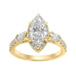 Luxury 14K Yellow Gold 3.00 Ct Marquise, Oval And Round Diamond Halo Bridal Engagement Ring For Women 2Ct Marquise Center Stone (Color F-G -Clarity Vs