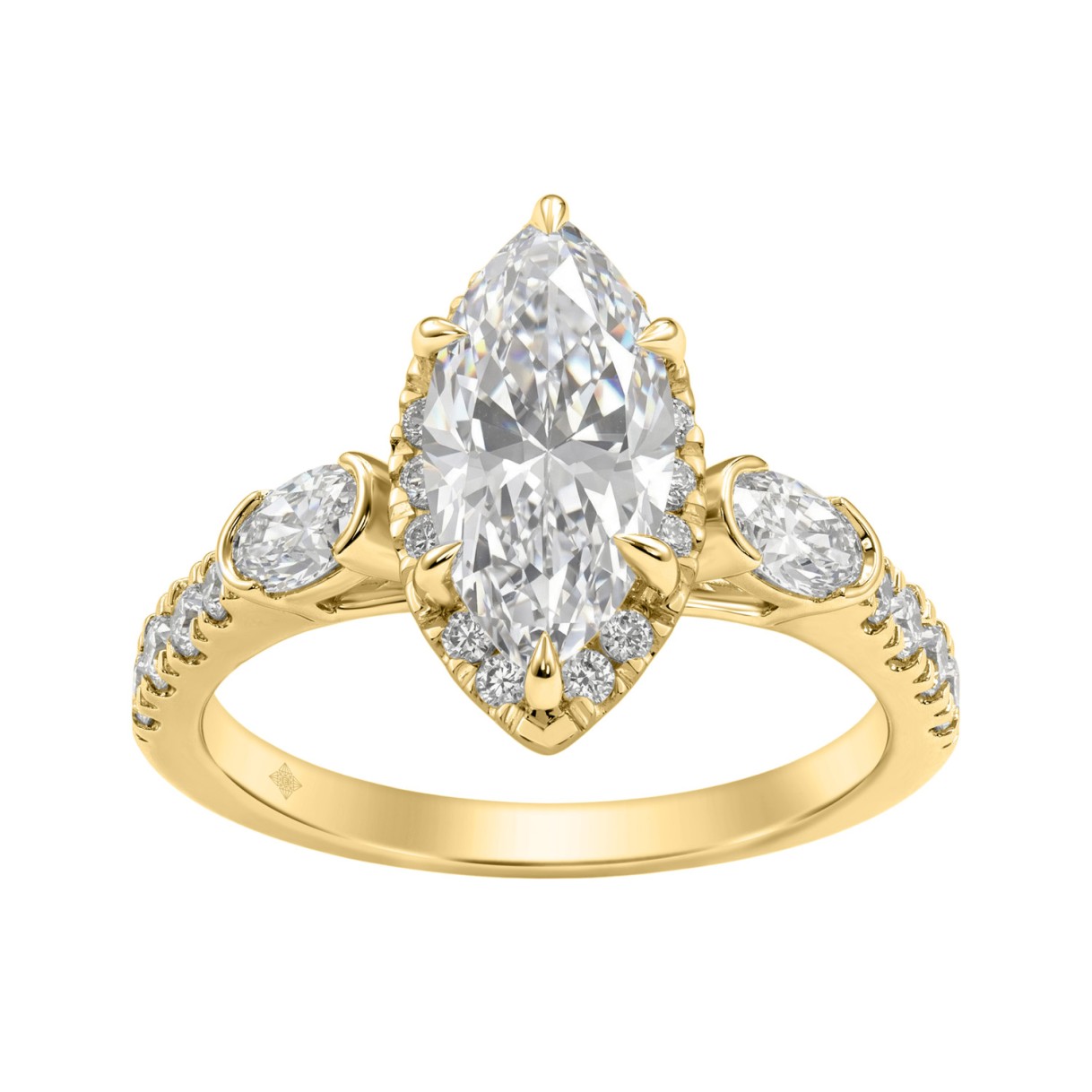 Luxury 14K Yellow Gold 3.00 Ct Marquise, Oval And Round Diamond Halo Bridal Engagement Ring For Women 2Ct Marquise Center Stone (Color F-G -Clarity Vs 1 Luxury 14K Yellow Gold 3.00 Ct Marquise, Oval And Round Diamond Halo Bridal Engagement Ring For Women 2Ct Marquise Center Stone (Color F-G -Clarity Vs - Image 1