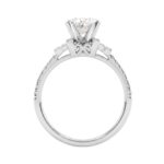 14K White Gold Lab Grown Emerald Cut Diamond Ladies Engagement Ring 1 1/4Ct With Round & Baguette Side Stones 1Ct Oval Center Stone (Color F-G -Cl - Image 2