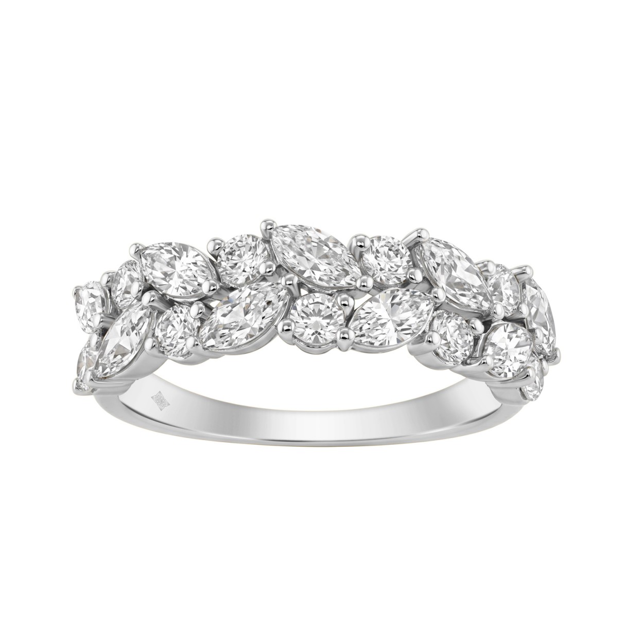 Elegant 14K White Gold 1 1/3Ct Lab Grown Diamond Fashion Ring Alternating Round & Marquise Stones, Ladies Fashion Jewelry (Color F-G -Clarity Vs1/ 1 Elegant 14K White Gold 1 1/3Ct Lab Grown Diamond Fashion Ring Alternating Round & Marquise Stones, Ladies Fashion Jewelry (Color F-G -Clarity Vs1/ - Image 1