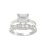 LADIES BRIDAL SET 3 1/2CT ROUND/EMERALD DIAMOND 14K WHITE GOLD (CENTER STONE EMERALD DIAMOND 2.00CT)