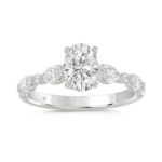 14K White Gold Oval Diamond Ring 1 1/2Ct With Round & Marquise Side Diamonds 1.00Ct Center Stone Oval Diamond For Women Fine Jewelry Gift For Her