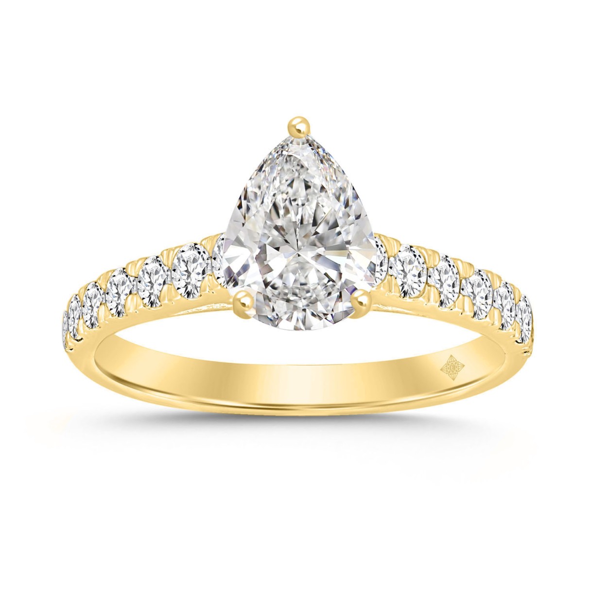 LADIES RING 1 1/2CT ROUND/PEAR DIAMOND 14K YELLOW GOLD (CENTER STONE PEAR DIAMOND 1CT) 1 LADIES RING 1 1/2CT ROUND/PEAR DIAMOND 14K YELLOW GOLD (CENTER STONE PEAR DIAMOND 1CT) - Image 1