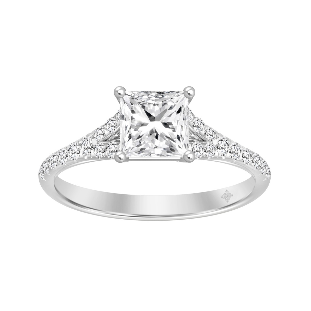 LADIES RING 1 1/4CT ROUND/PRINCESS DIAMOND 14K WHITE GOLD (CENTER STONE PRINCESS DIAMOND 1CT) 1 LADIES RING 1 1/4CT ROUND/PRINCESS DIAMOND 14K WHITE GOLD (CENTER STONE PRINCESS DIAMOND 1CT) - Image 1