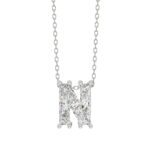 14K White Gold Diamond Initial “N” Pendant 1 1/2CT Fancy Cut Ladies Alphabet Charm with Chain