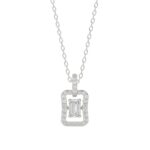LADIES DANCING DIAMOND PENDANT WITH CHAIN 3/4CT ROUND/EMERALD DIAMOND 14K WHITE GOLD (CENTER STONE EMERALD DIAMOND 1/2CT)