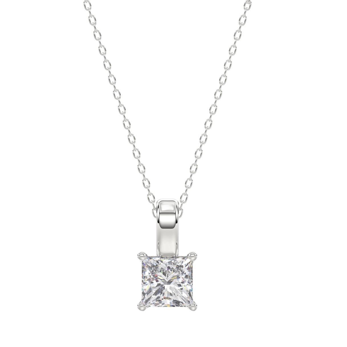 LADIES SOLITAIRE PENDANT WITH CHAIN 1CT PRINCESS DIAMOND 14K WHITE GOLD 1 LADIES SOLITAIRE PENDANT WITH CHAIN 1CT PRINCESS DIAMOND 14K WHITE GOLD - Image 1