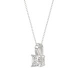 LADIES SOLITAIRE PENDANT WITH CHAIN 1CT PRINCESS DIAMOND 14K WHITE GOLD - Image 3