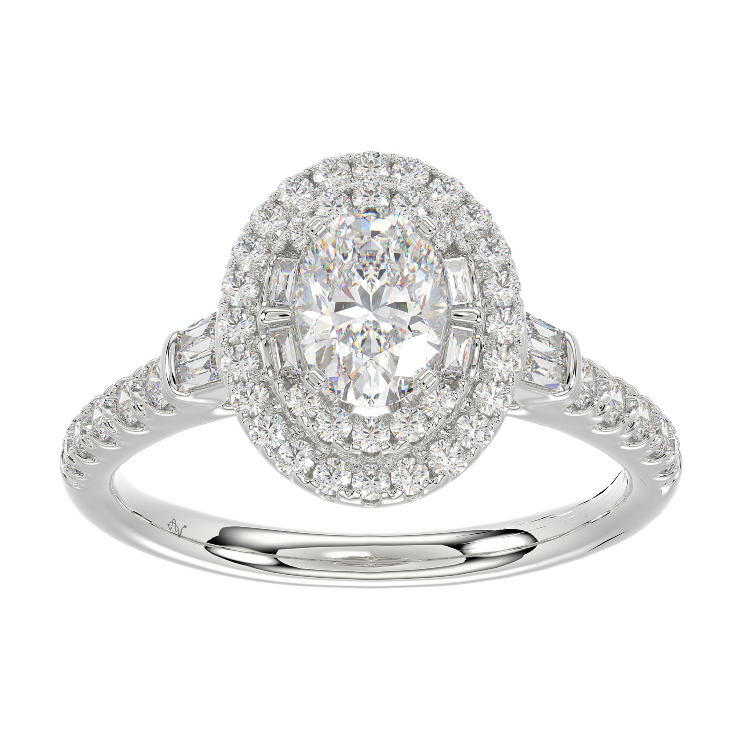 LADIES BIRDAL RING 1.50CT ROUND/BAGUETTE/OVAL DIAMOND 14K WHITE GOLD (SI QUALITY) (CENTER STONE 0.75CT OVAL DIAMOND) 1 LADIES BIRDAL RING 1.50CT ROUND/BAGUETTE/OVAL DIAMOND 14K WHITE GOLD (SI QUALITY) (CENTER STONE 0.75CT OVAL DIAMOND) - Image 1