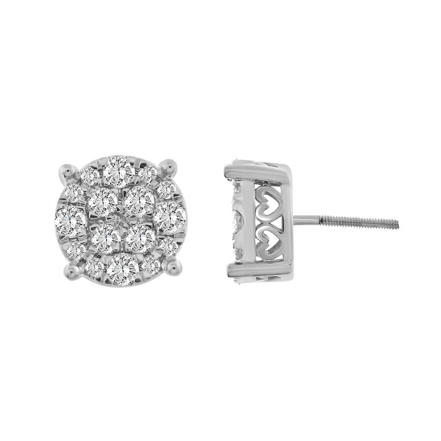 LADIES STUD EARRINGS 1.00CT ROUND DIAMOND 10K WHITE GOLD 1 LADIES STUD EARRINGS 1.00CT ROUND DIAMOND 10K WHITE GOLD - Image 1