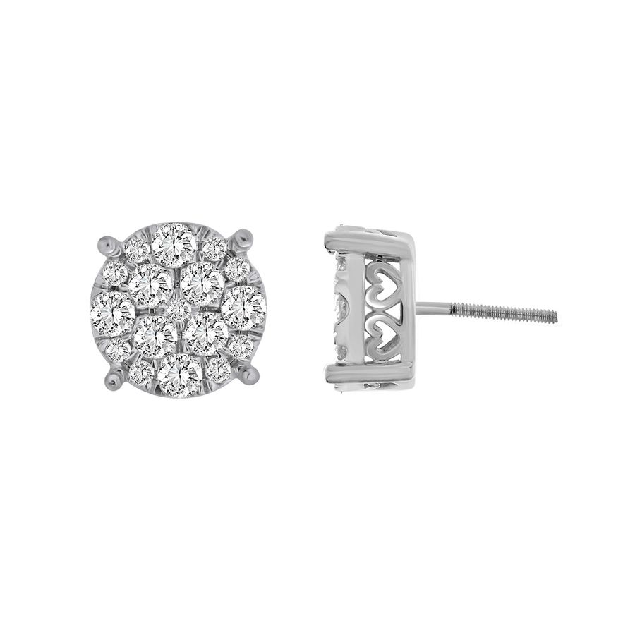 LADIES STUD EARRINGS 1.50CT ROUND DIAMOND 10K WHITE GOLD 1 LADIES STUD EARRINGS 1.50CT ROUND DIAMOND 10K WHITE GOLD - Image 1