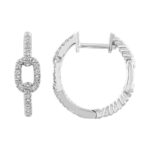 LADIES HOOP EARRINGS 0.15CT ROUND DIAMOND 10K WHITE GOLD