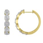LADIES HOOP EARRINGS 0.50CT ROUND/BAGUETTE DIAMOND 10K YELLOW GOLD