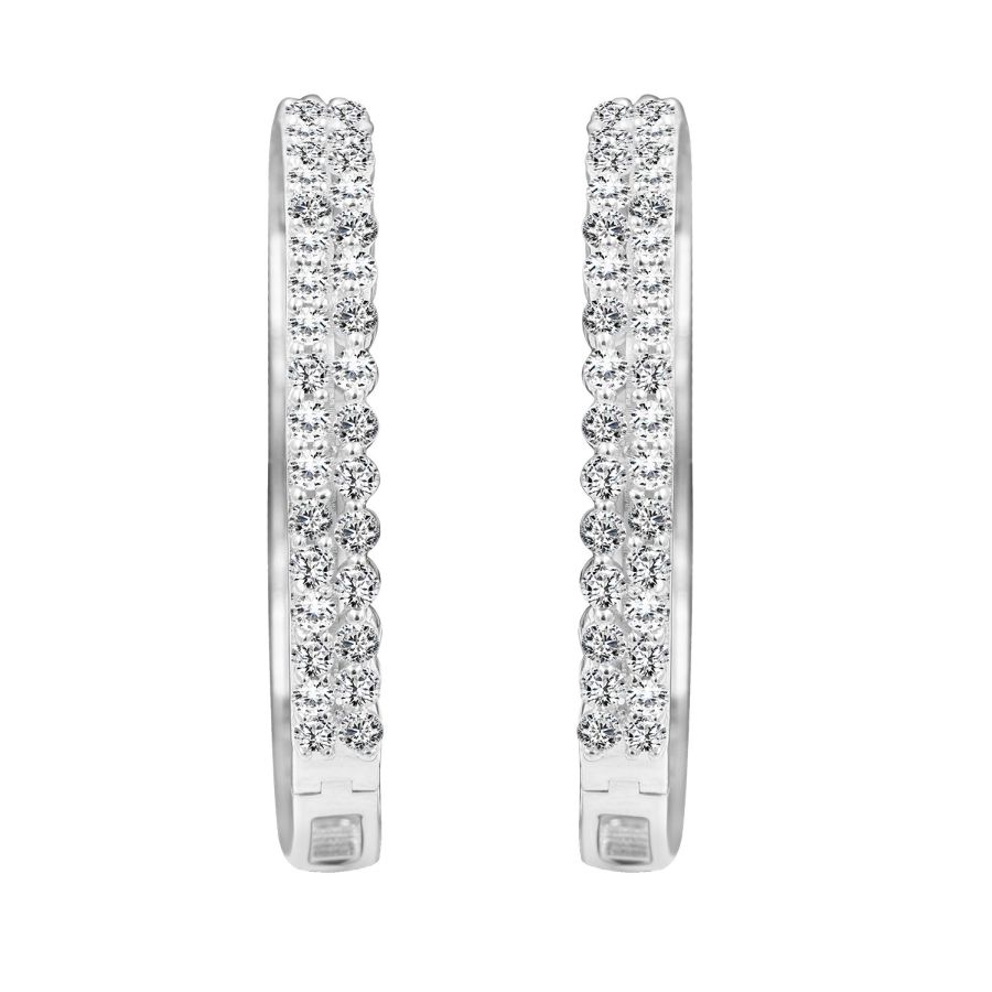 LADIES HOOP EARRINGS 2.00CT ROUND DIAMOND 14K WHITE GOLD 1 LADIES HOOP EARRINGS 2.00CT ROUND DIAMOND 14K WHITE GOLD - Image 1
