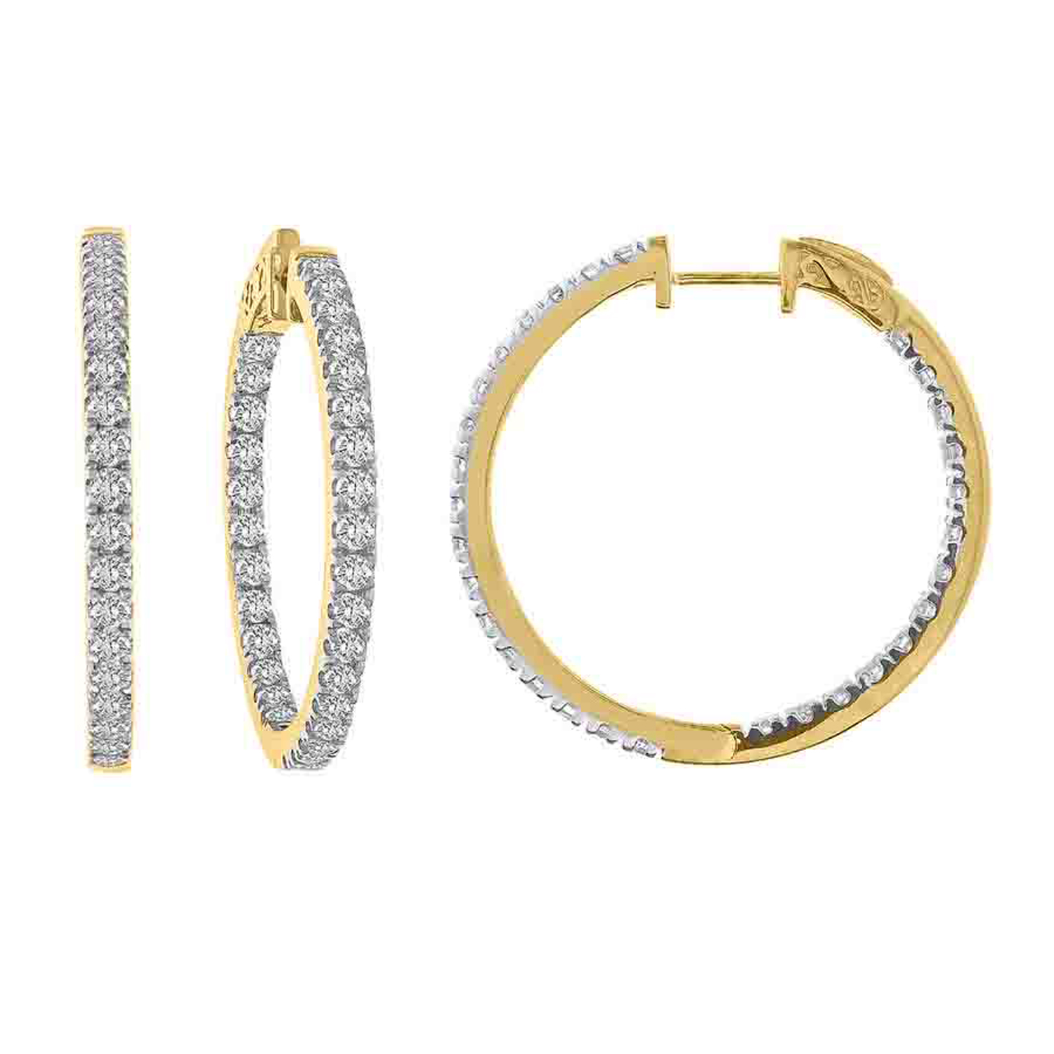 LADIES HOOPS EARRINGS 3.00CT ROUND DIAMOND 14K YELLOW GOLD 1 LADIES HOOPS EARRINGS 3.00CT ROUND DIAMOND 14K YELLOW GOLD - Image 1