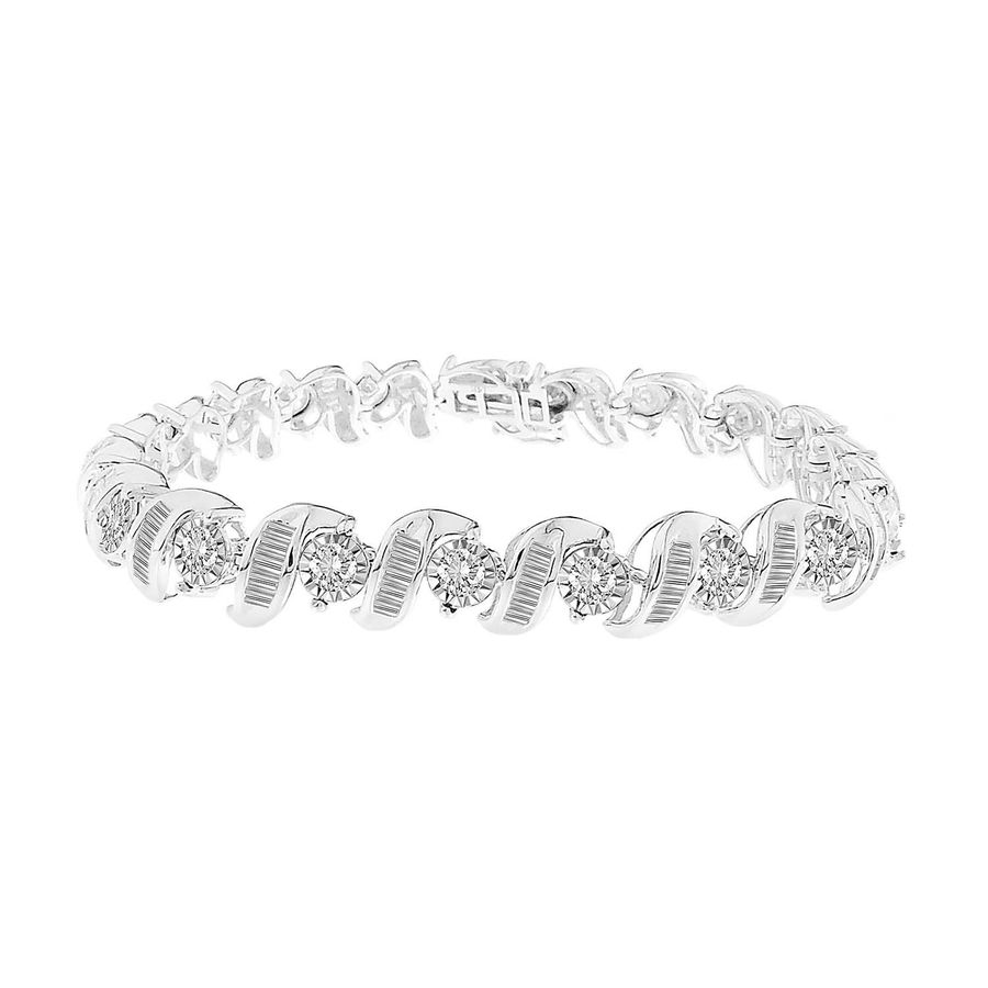 LADIES BRACELET 5.00CT ROUND/BAGUETTE DIAMOND 10K WHITE GOLD 1 LADIES BRACELET 5.00CT ROUND/BAGUETTE DIAMOND 10K WHITE GOLD - Image 1